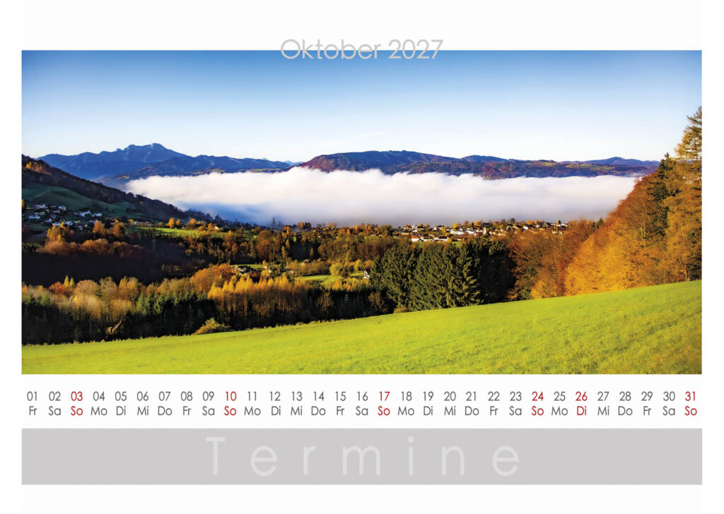 Attersee Kalender 2027 Oktober