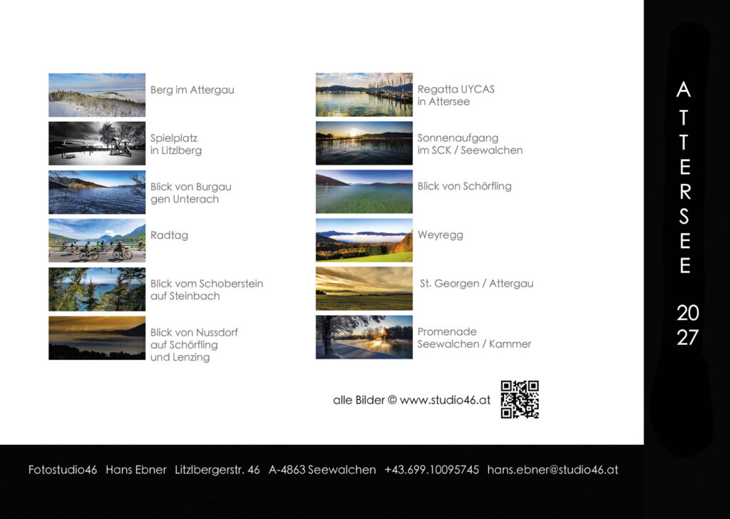 Attersee Kalender 2027 Übersicht